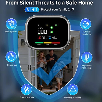 6-in-1 Carbon Monoxide Gas Smoke Detector